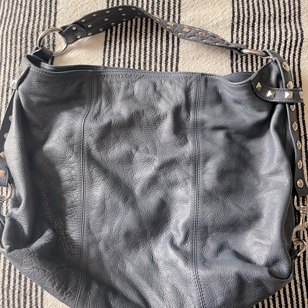 Navy Studded Leather Boho Purse